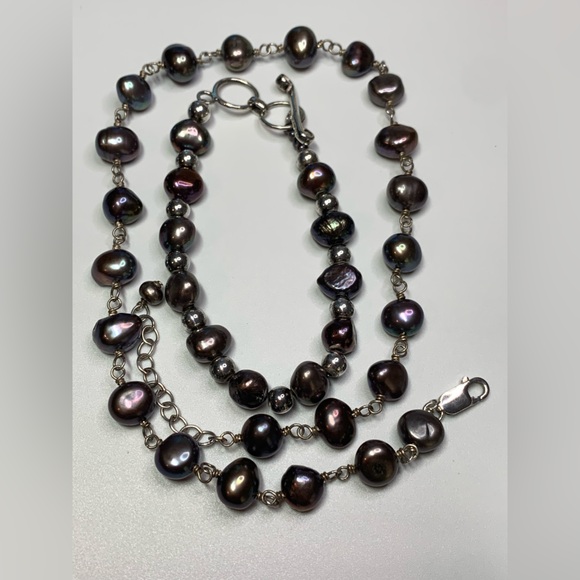 Silpada Vintage Sterling Silver & Iridescent Gray Pearl Necklace & Bracelet Set - Picture 14 of 16